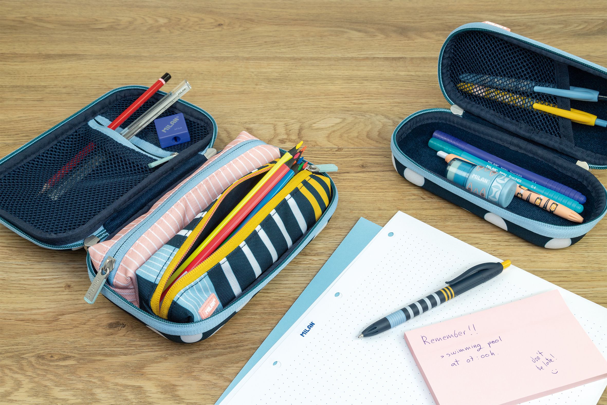 MILAN - 三用硬殼式筆袋_泳池派對_藍點點(含文具)