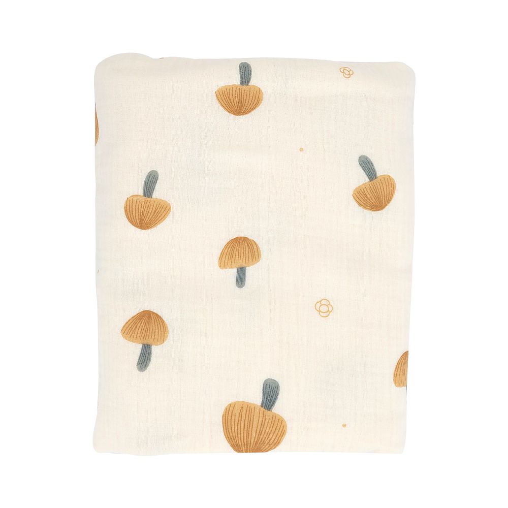 JoyNa - 四層棉紗布毯 兒童紗布蓋被 四季被-棕色蘑菇 (130*110CM)
