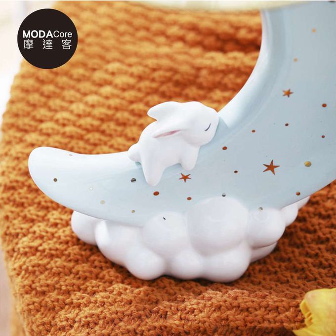 MODACore 摩達客 - ◉春節開運◉超萌祈願小白兔星星彎月頂托盤陶瓷擺飾-三色可選-粉紅