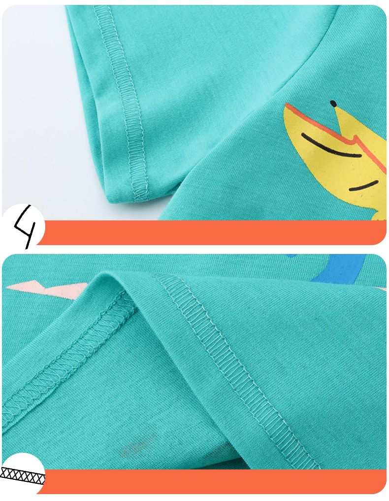 Jumping meters - 棉質圓領短袖上衣-可愛恐龍-綠色