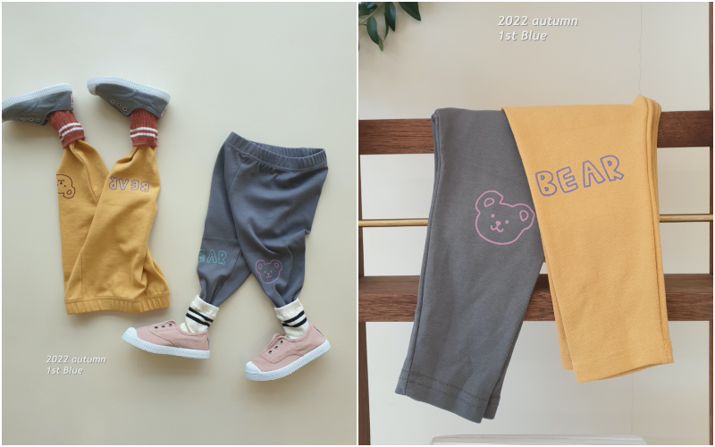 韓國 First Blue - BEAR熊印花彈力褲-暖黃