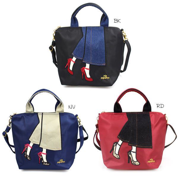 mis zapatos - 斜背美腿錢包(尼龍)-綁帶高跟鞋-BK黑色 (22*19*10cm)