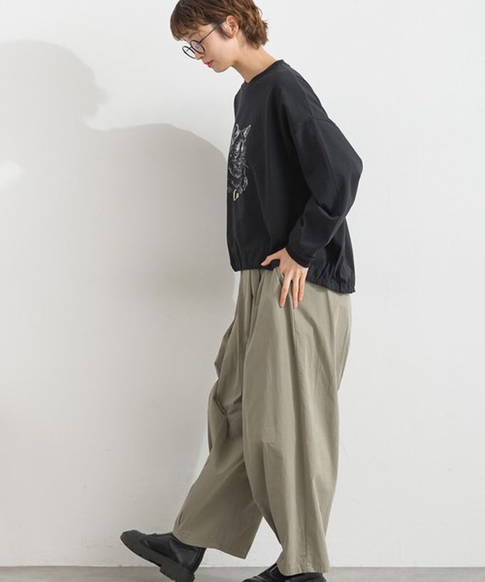 日本 Lupilien - 16支天竺棉休閒長袖上衣-貓咪素描-酒紅