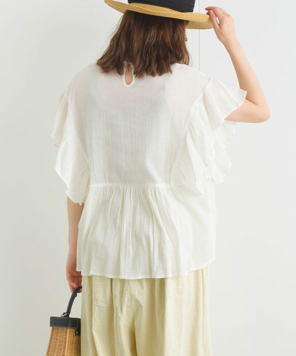 日本女裝代購 - 100%印度棉 超透氣荷葉短袖上衣-白