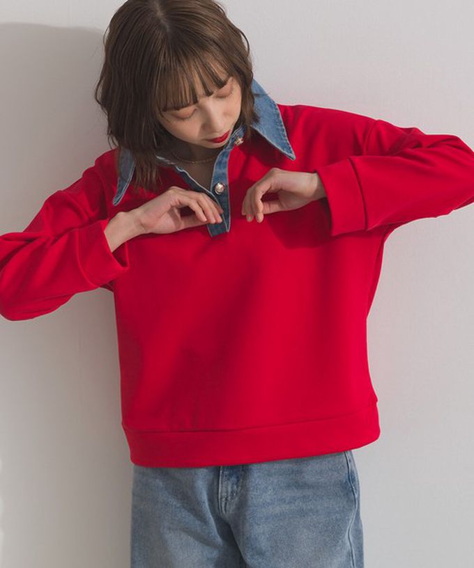 日本 ELENCARE DUE - 牛仔領層次感厚磅休閒長袖上衣-灰