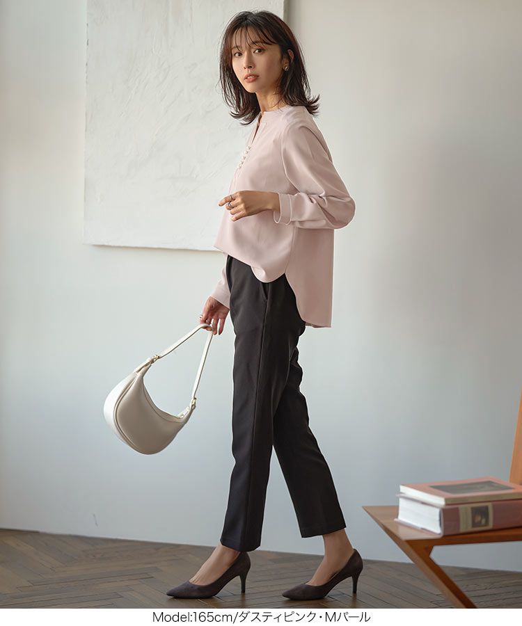 日本 Kobe Lettuce - 優雅V領珍珠釦長袖上衣-淺水藍