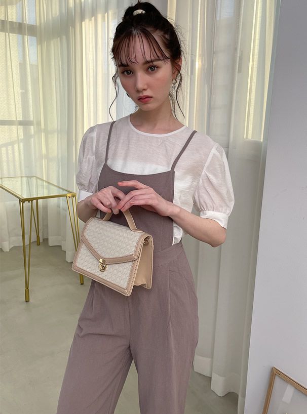 日本 GRL - 透膚短袖上衣x細繩吊帶褲2件組-白x黑