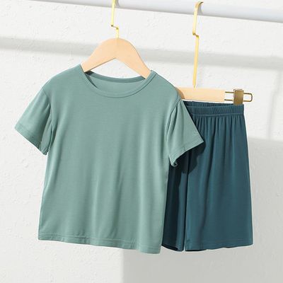 親子透氣涼爽短袖家居服套裝/空調服-清秀綠