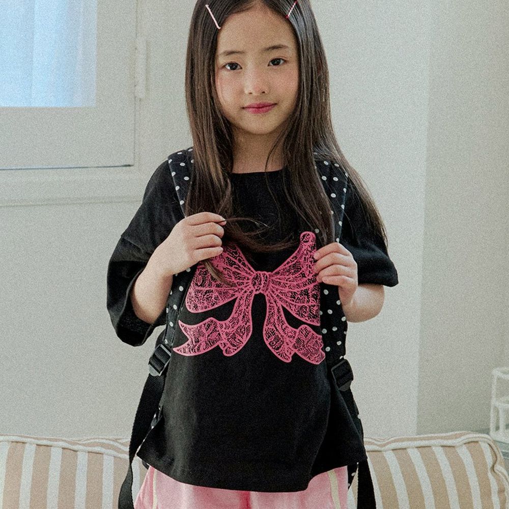 W.S.B. 純棉短袖上衣-浪漫蝴蝶結印-黑