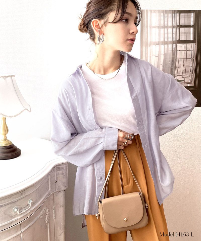 日本 Classical Elf - 百搭慵懶感透膚長袖襯衫-薰衣草