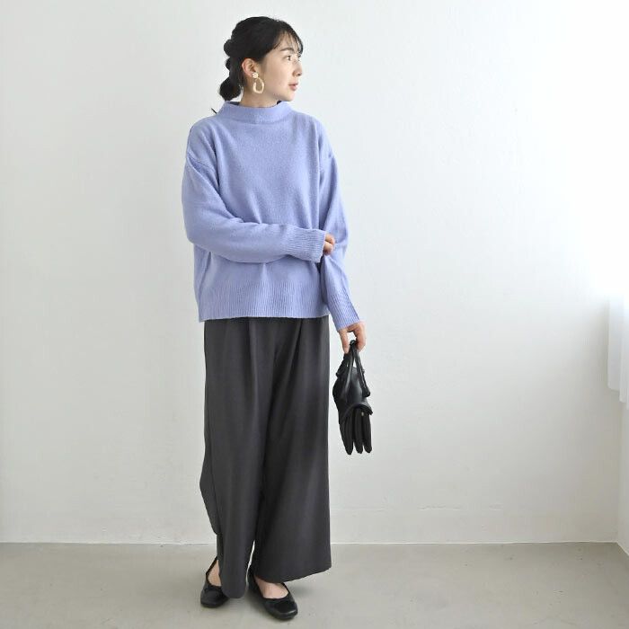 日本 ihuu - 柔軟舒膚小立領落肩毛衣-米杏