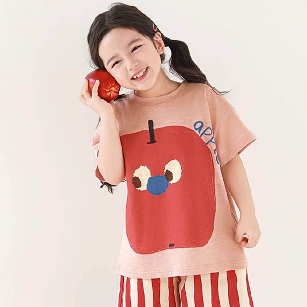 純棉透氣短袖上衣-蘋果-粉橘