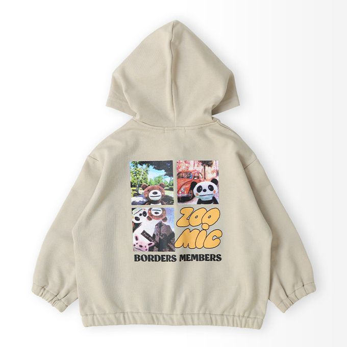日本 ZOOLAND - 熊熊出遊印花休閒連帽外套-淺卡其