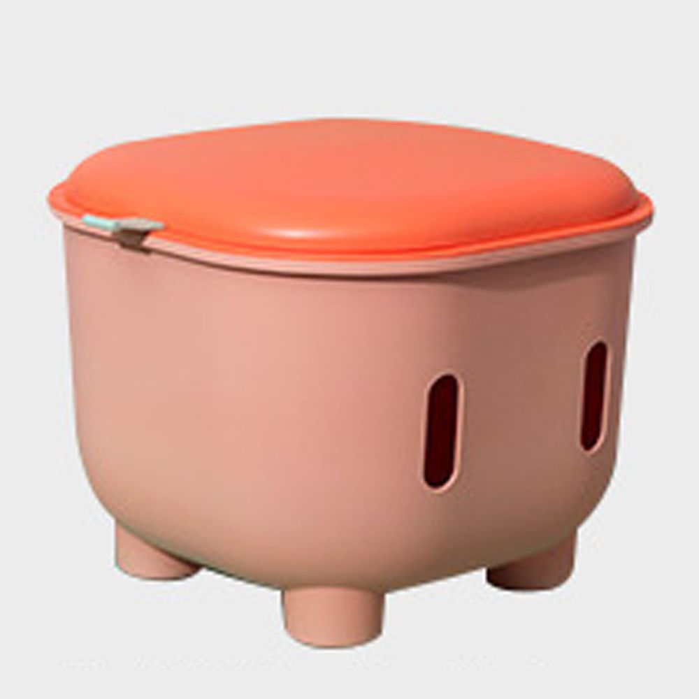 HEDO - 拼色多功能收納椅組-粉色椅x橘色蓋子-蓋子x1+收納椅x1