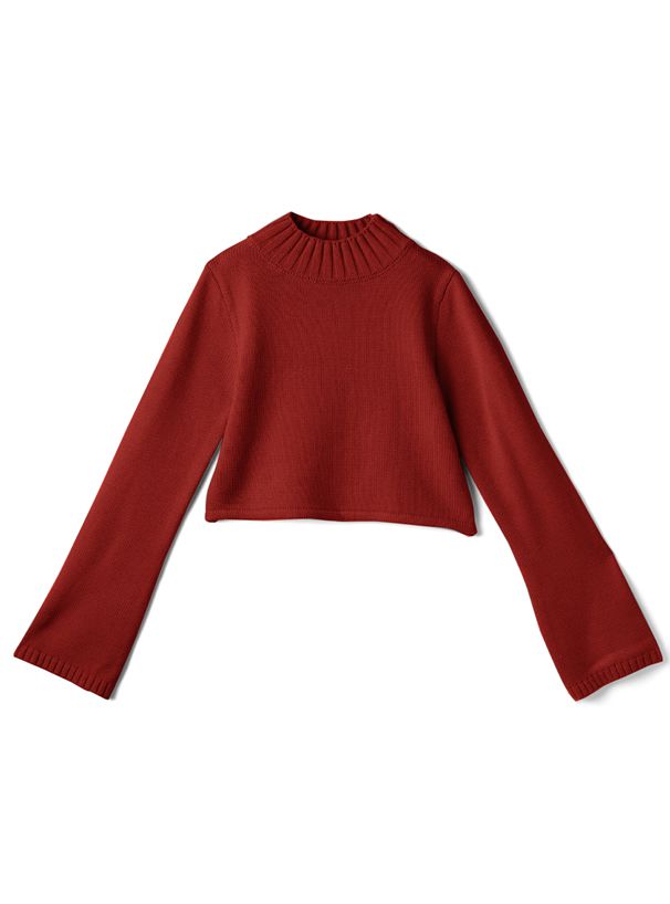 日本 GRL - 微喇叭寬袖針織短版毛衣-暖紅