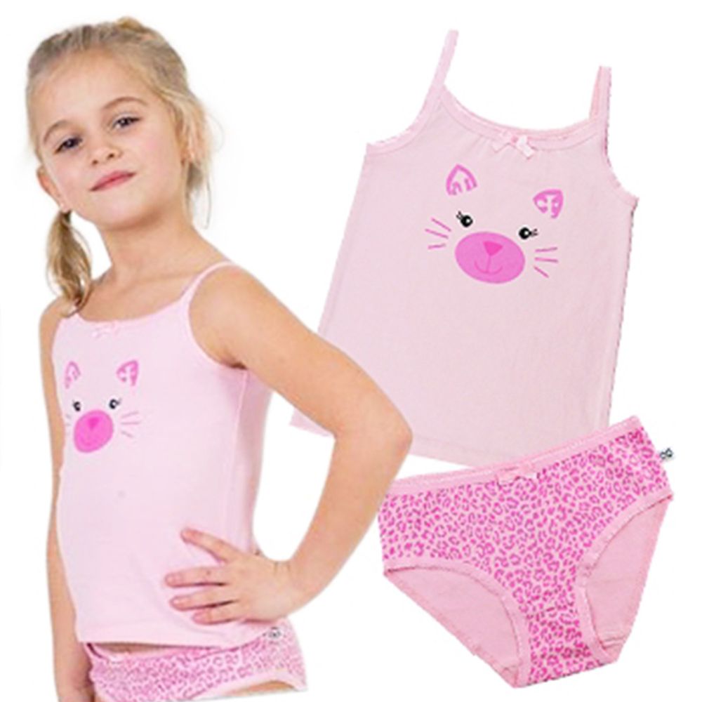 美國 ZOOCCHINI - 可愛動物女孩內衣褲套組-粉紅貓咪