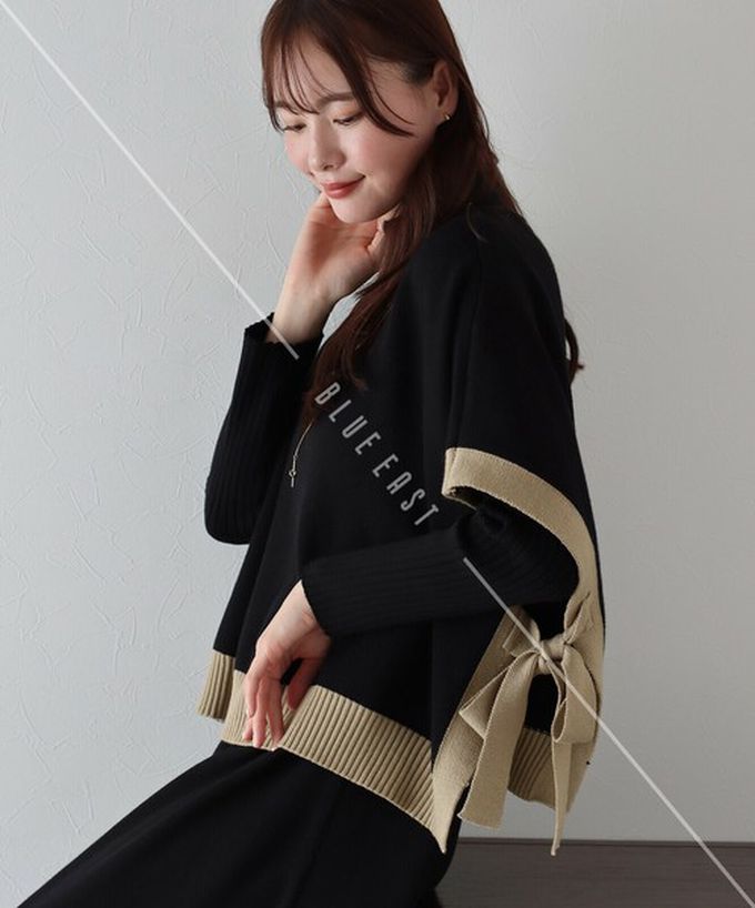 日本 BLUE EAST - [經典款]氣質針織斗篷綁帶長袖洋裝2件組-灰棕