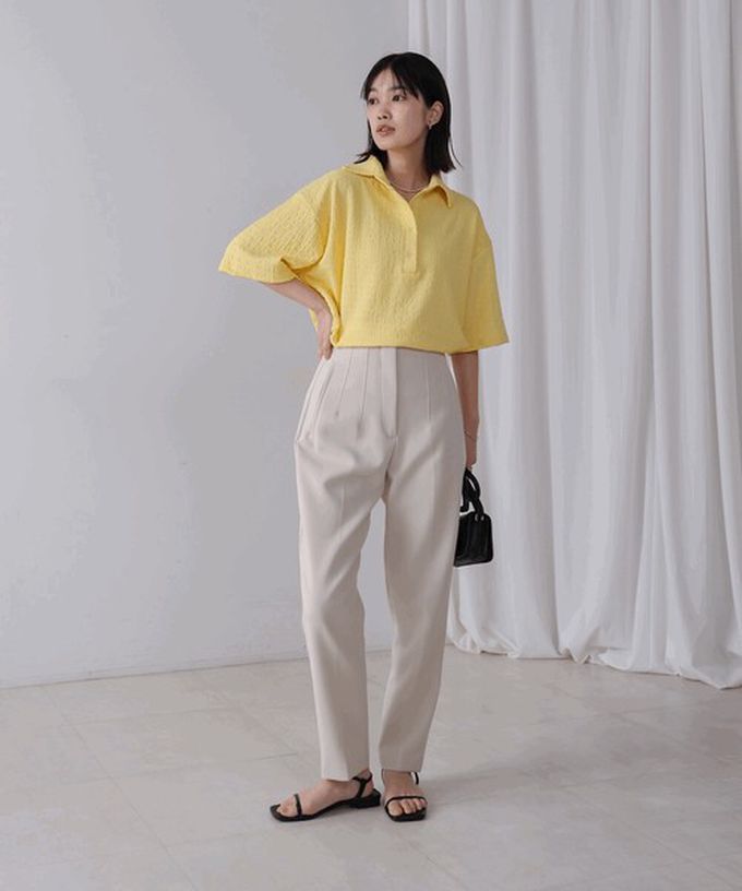 日本 Bab - 精緻紋理都會感五分袖上衣-粉紅