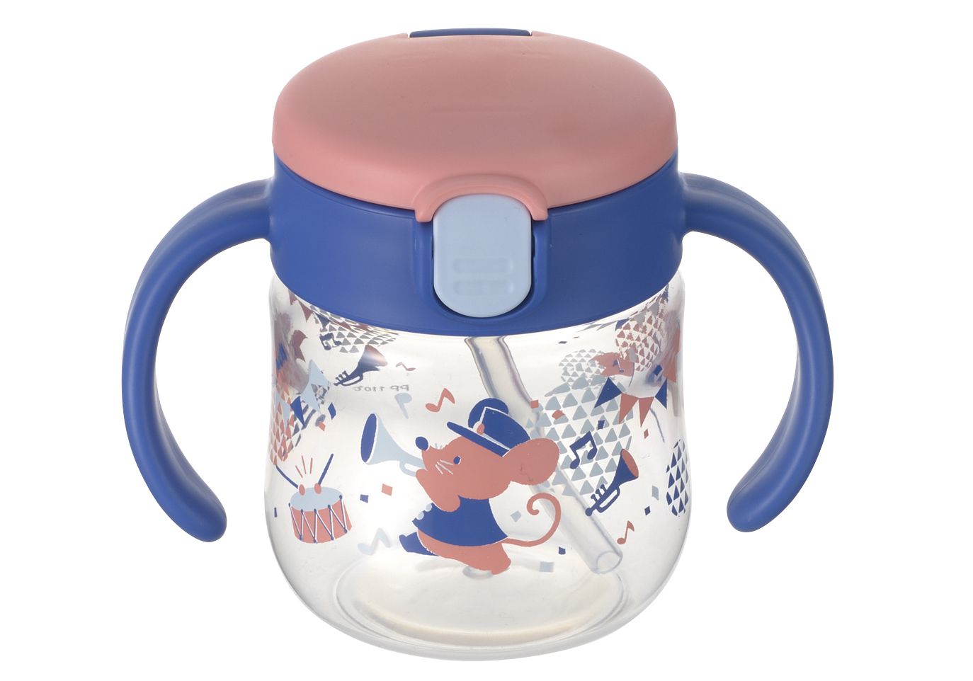 日本 Richell 利其爾 - 鼠樂團吸管水杯-150ML-藍/粉-7個月適用