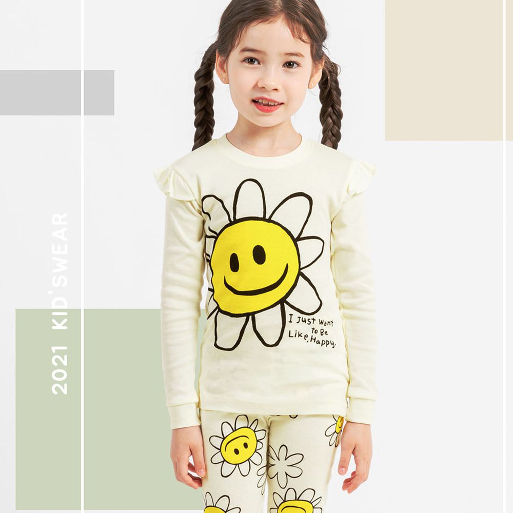 韓國 Mellisse - 韓製30支無螢光棉長袖家居服-微笑花朵