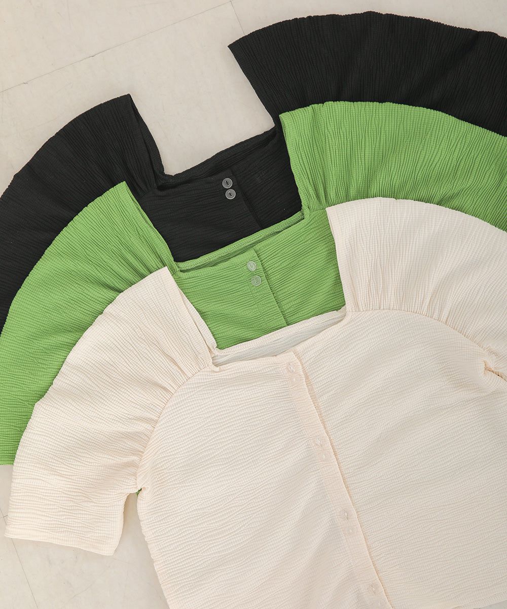 日本 Bab - 2WAY方領排扣五分袖上衣-米杏