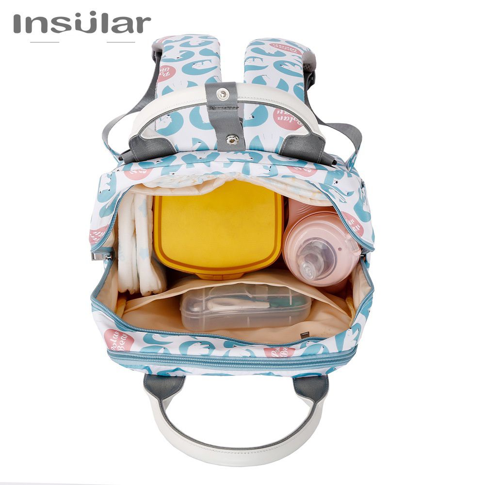 insular - 防水防污多功能大容量後背包/媽媽包/待產包-旋轉木馬-杏+白 (26x16x36cm)