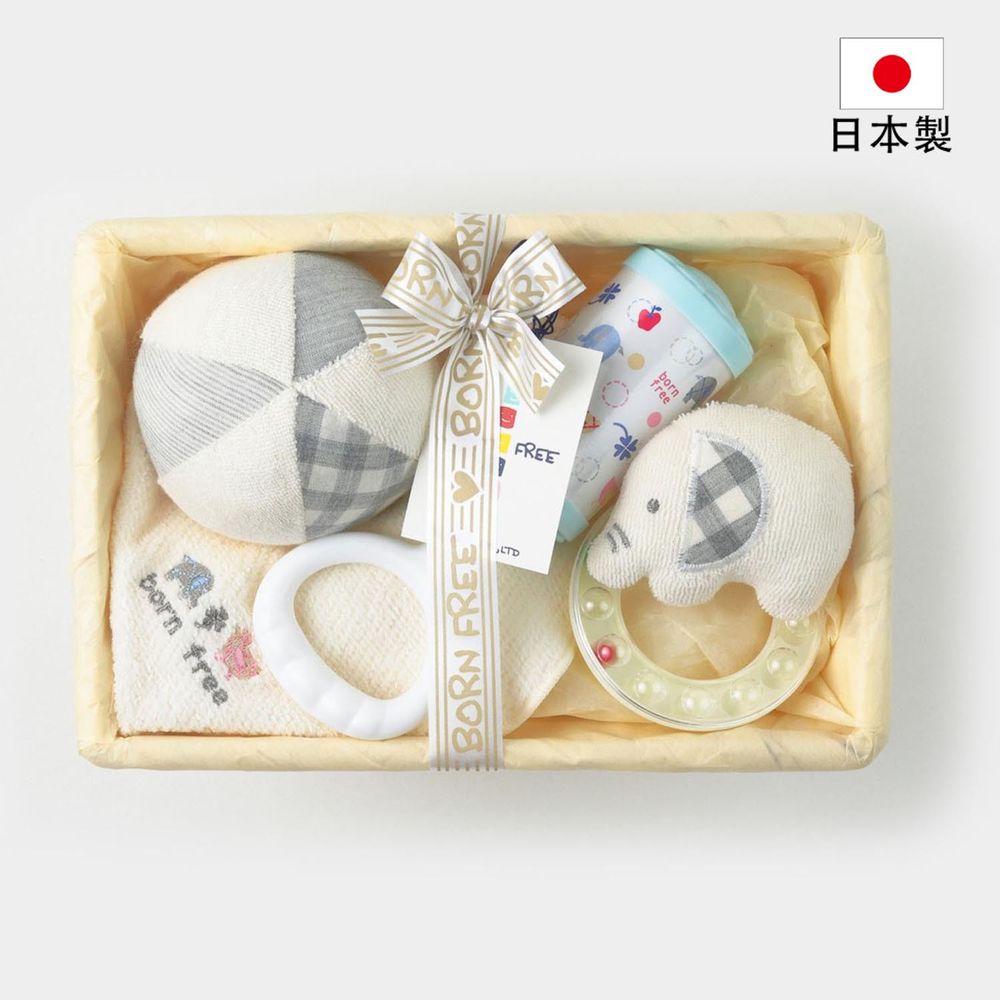 akachan honpo - 日本製幼兒玩具組-藍色 (圍兜:50~70cm 體重3~9kg)-適用年齡:【球】0個月以上【響鈴・搖鈴】6個月以上