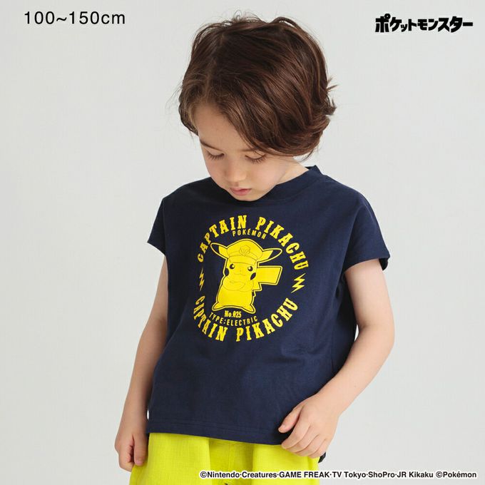 日本 BRANSHES - [限量]寶可夢印花法式袖上衣-烈空坐-黑