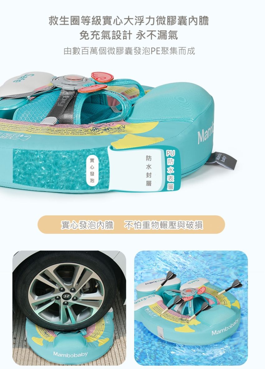 Mambobaby - 繽紛彩虹免充氣游泳圈-附遮陽罩