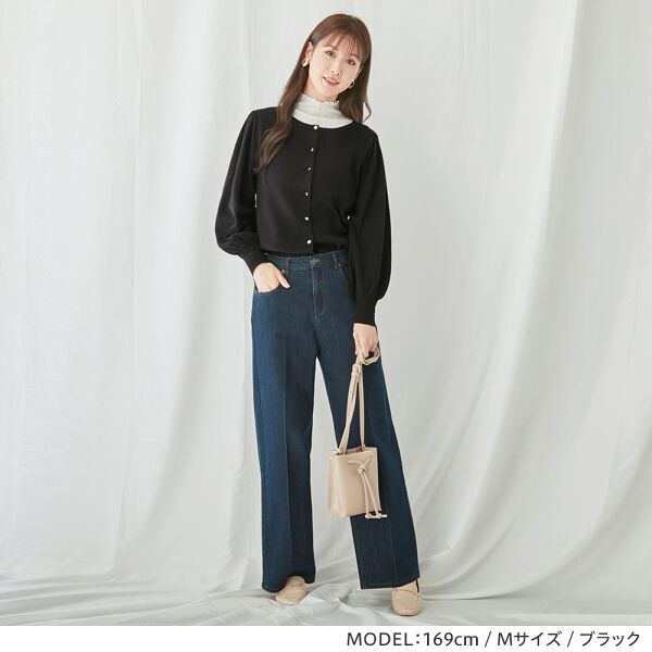 日本 BELLUNA - 甜美2WAY澎澎袖針織上衣/外套-米杏