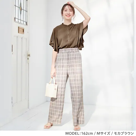 日本 BELLUNA - 浪漫大荷葉袖楊柳雪紡短袖襯衫-灰藍