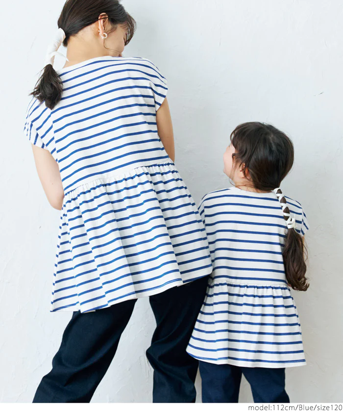 日本 COCA - 橫條紋簡約休閒短袖上衣-孩子-藍
