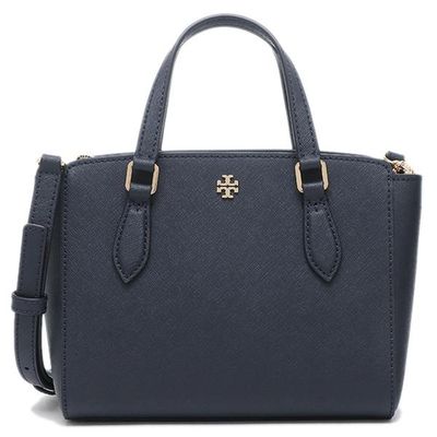 Tory Burch - 雙T-LOGO素面皮革兩用包 (深藍)