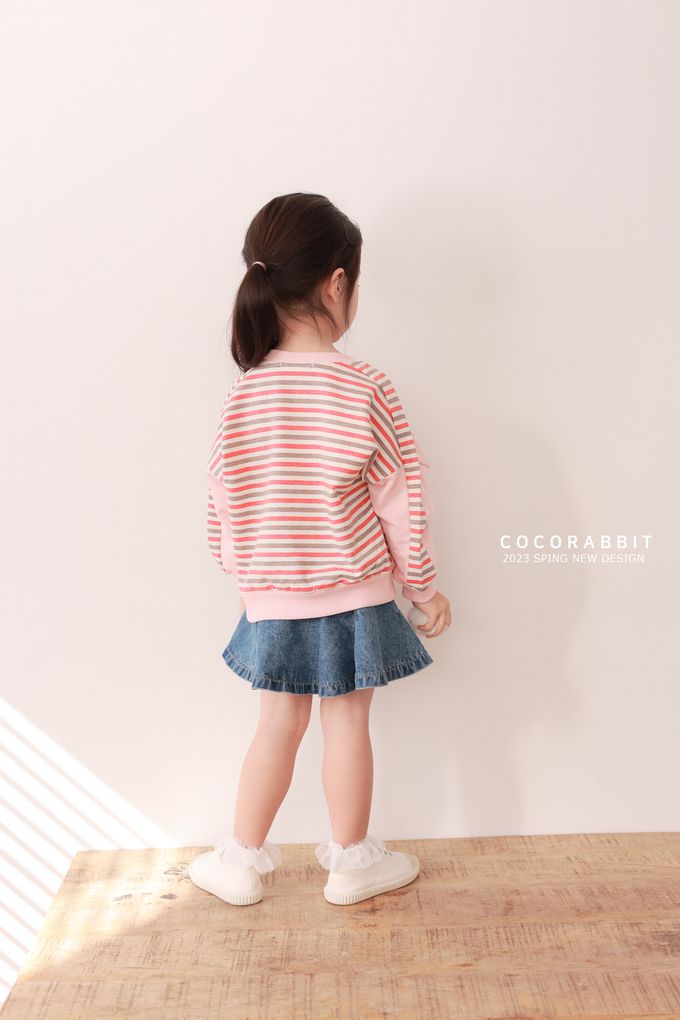 韓國 Coco rabbit - 跳舞小熊橫紋配色長袖上衣-天空藍