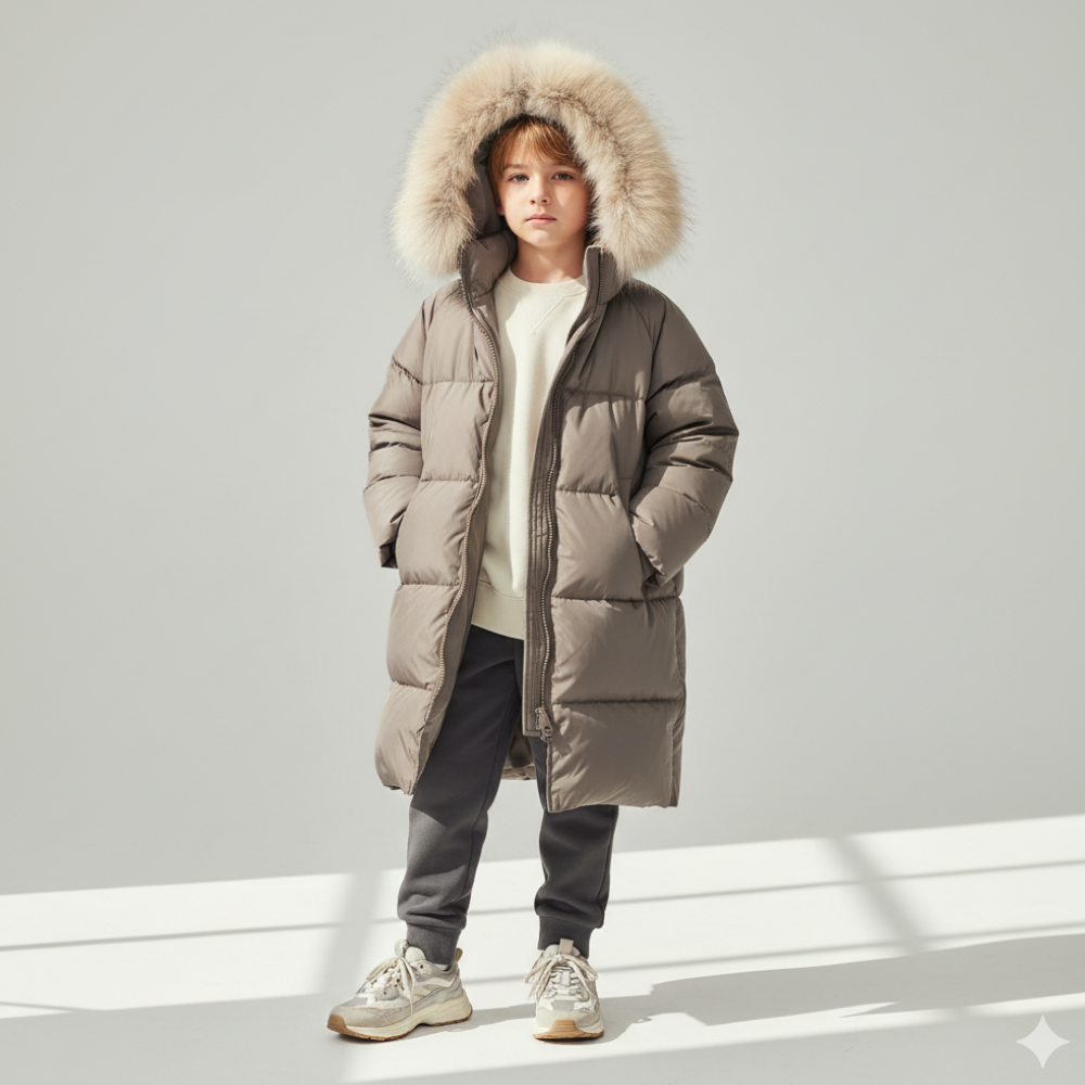 (100%鴨絨)雪國級溫暖長版羽絨外套-摩卡灰棕