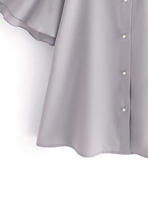 日本 GRL - 簡約立領層次短袖襯衫-藍灰 (F)