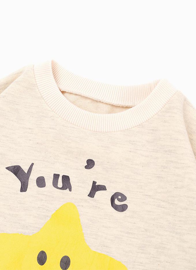 韓國 OZKIZ - 微笑STAR圓領長袖套裝-燕麥