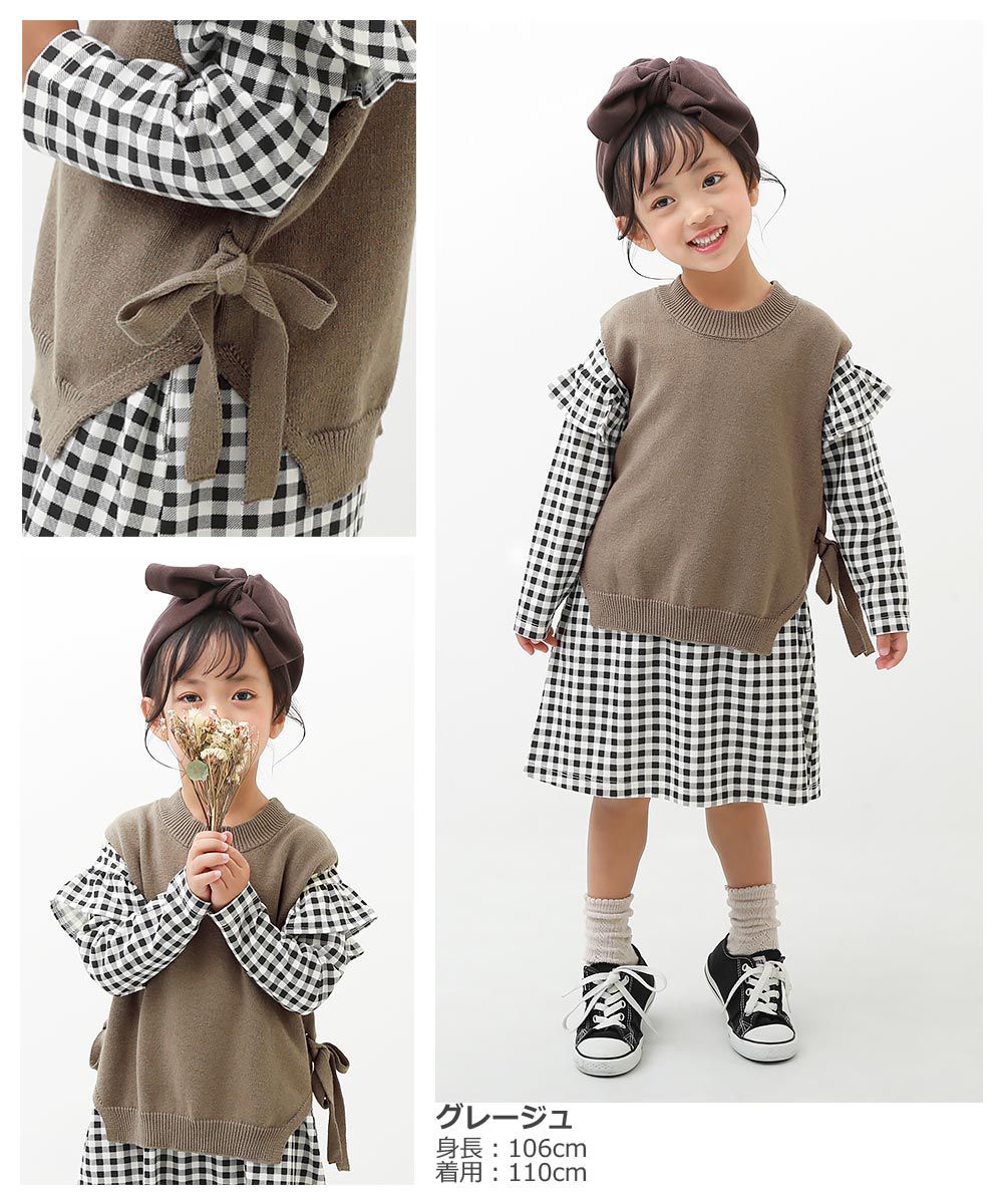 日本 devirock - 薄針織綁帶背心X長袖襯衫兩件組-淺杏