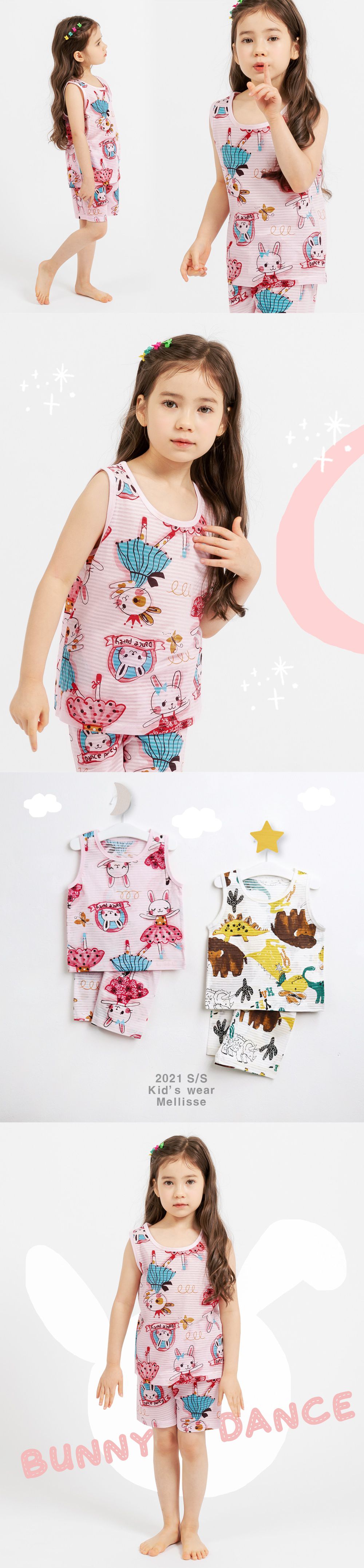 韓國 Mellisse - 韓製輕薄透氣無袖家居服(無螢光棉)-開心跳舞的兔子