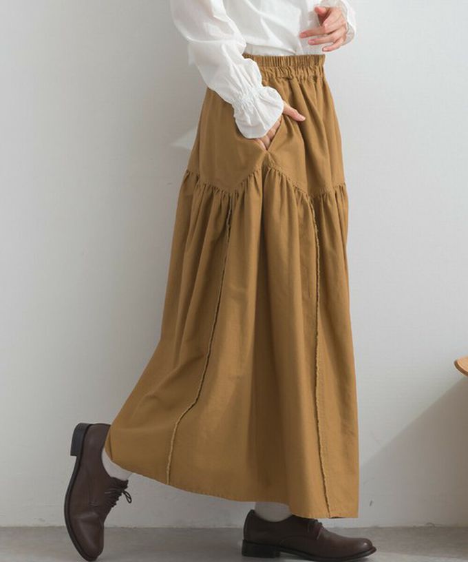 日本 Lupilien - 厚磅立體感線條澎澎長裙(附口袋)-黑色丹寧