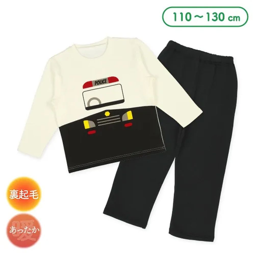 裏起毛保暖長袖家居服/睡衣-警車-白X黑