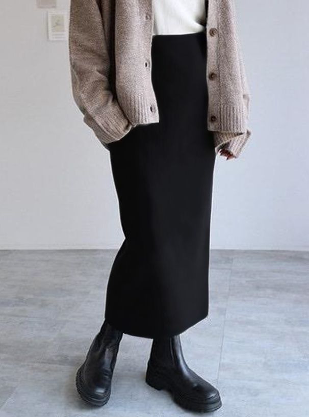 日本 GRL - 秋冬定番柔軟針織長裙-黑