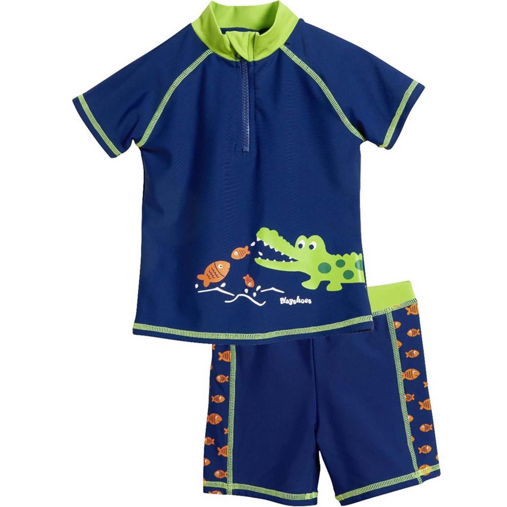德國Playshoes - 抗UV防曬短袖兩件組兒童泳裝-鱷魚