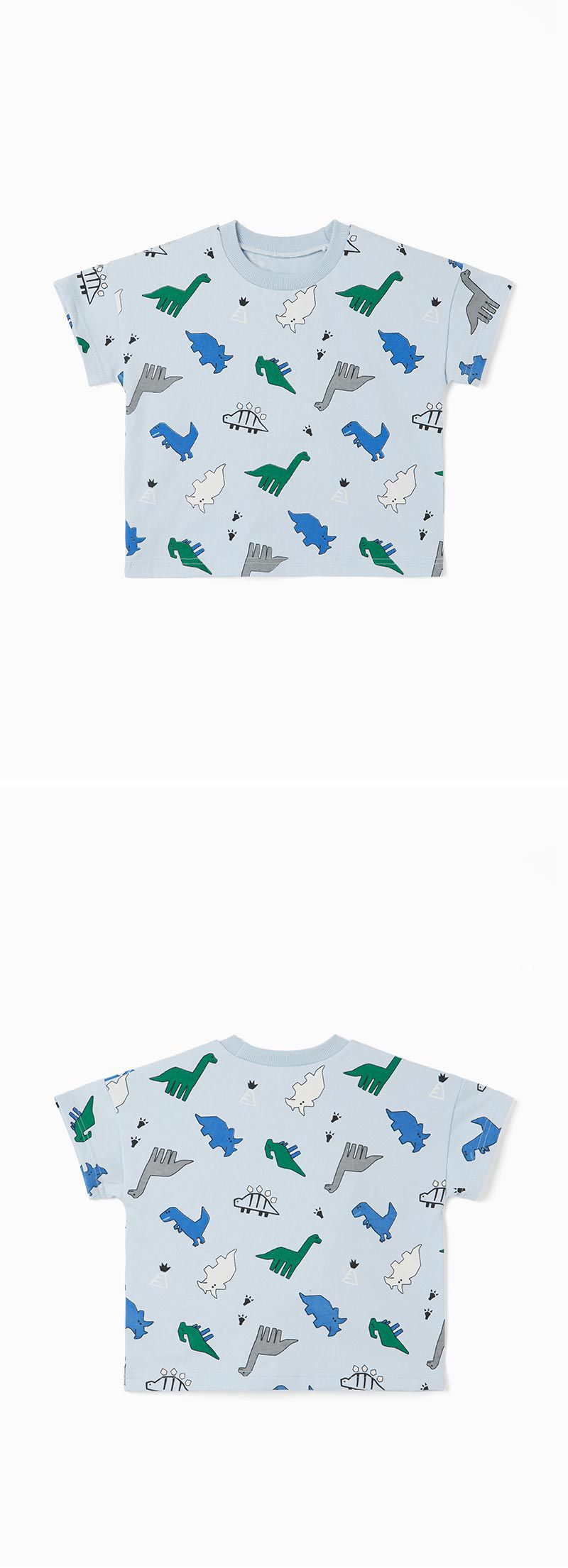 韓國 OZKIZ - 侏羅紀恐龍短袖上衣-天藍