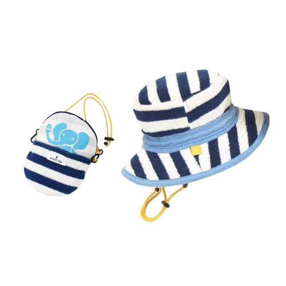 日本BeadyGem - 兒童輕巧收納帽-百搭條紋(漁夫帽)-藍白大象