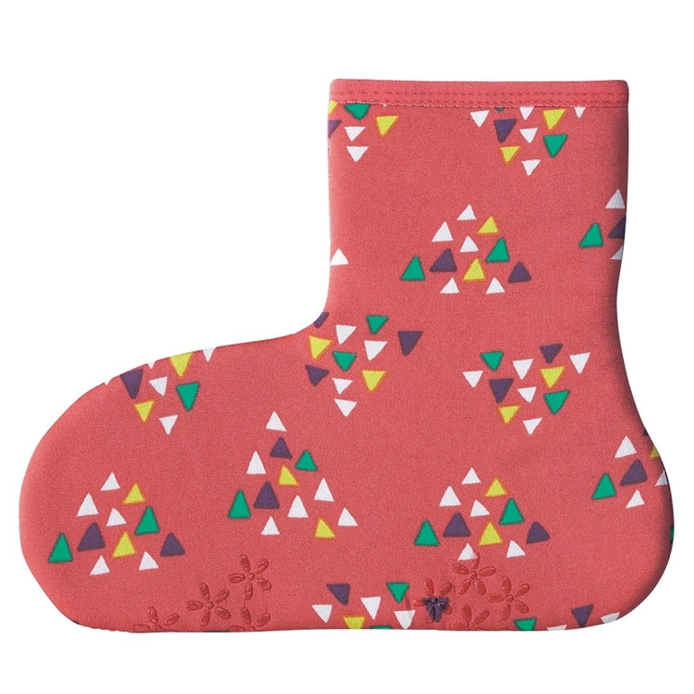 日本丸和 - 雙層機能裏起毛防滑室內襪-三角幾何-粉紅 (21-25cm)-短筒