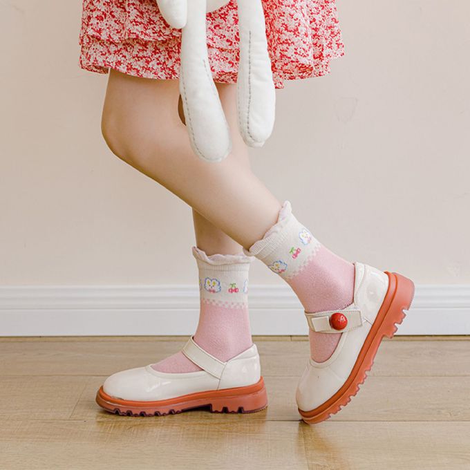 腳ㄚ子 - 幼/兒童棉質中筒襪 童襪 襪子 棉襪 兒童襪-粉色世界