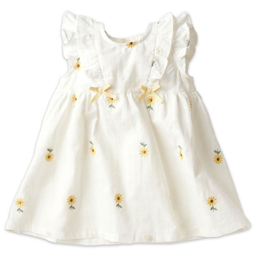 平織洋裝-滿版刺繡-象牙白色