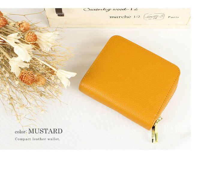 日本 LIZDAYS - 真皮16格摺疊短夾/零錢包-芥末黃 (11x9.5x3.5cm)