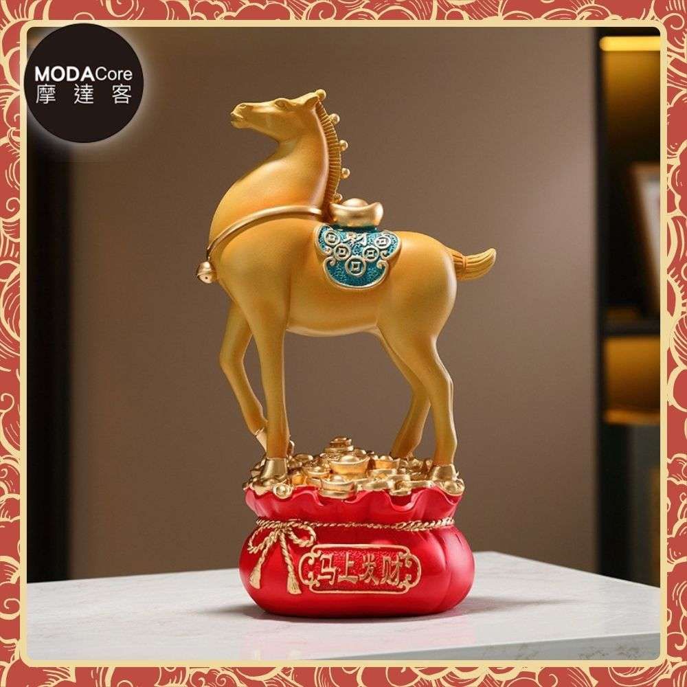 ◉開運招財◉精緻創意唐彩風吉祥橙黃色寶馬上招財聚寶盆風水擺飾 辦公室事業 客廳玄關 春節禮品工藝